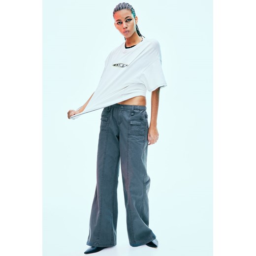 H & M - Płócienne spodnie cargo - Szary ze sklepu H&M w kategorii Spodnie damskie - zdjęcie 169800984