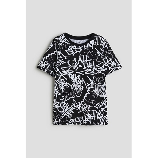 H & M - Bawełniany T-shirt z nadrukiem - Czarny ze sklepu H&M w kategorii T-shirty chłopięce - zdjęcie 169801002