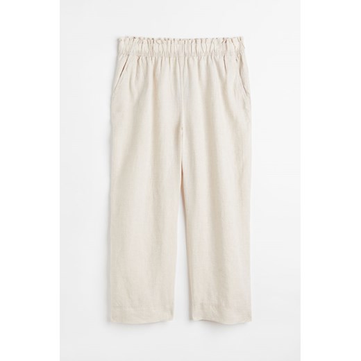 H & M - H & M+ Lniane spodnie do kostki - Beżowy ze sklepu H&M w kategorii Spodnie damskie - zdjęcie 169801162