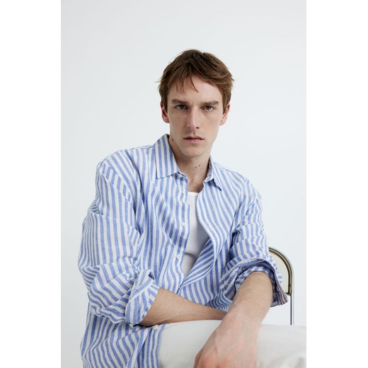 H & M - Koszula z lnem Relaxed Fit - Niebieski H & M XL H&M