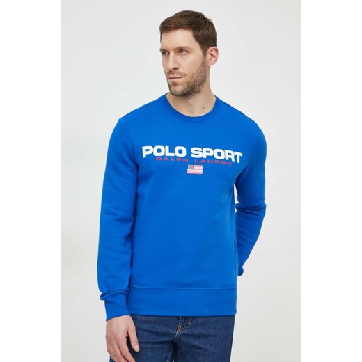 Polo Ralph Lauren bluza męska kolor niebieski z nadrukiem 710835770 ze sklepu ANSWEAR.com w kategorii Bluzy męskie - zdjęcie 169802632