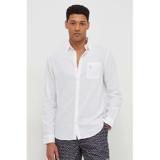 Guess koszula lniana kolor biały relaxed z kołnierzykiem klasycznym F4GH00 WG3L0 ze sklepu ANSWEAR.com w kategorii Koszule męskie - zdjęcie 169802712