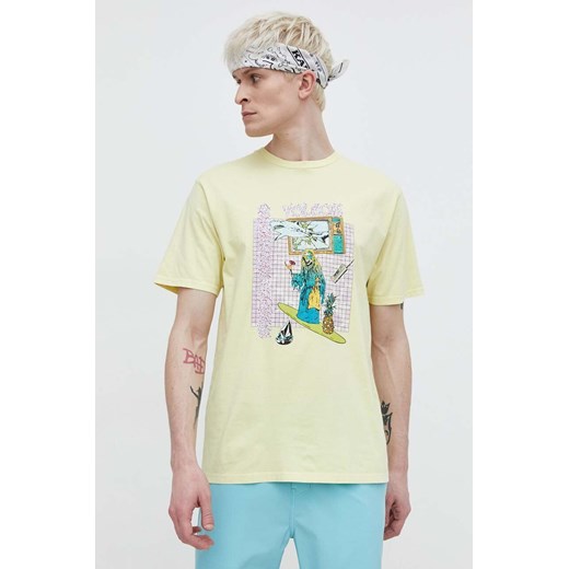 Volcom t-shirt bawełniany męski kolor żółty z nadrukiem ze sklepu ANSWEAR.com w kategorii T-shirty męskie - zdjęcie 169803124