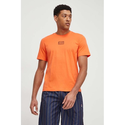 EA7 Emporio Armani t-shirt bawełniany męski kolor pomarańczowy gładki ze sklepu ANSWEAR.com w kategorii T-shirty męskie - zdjęcie 169803134