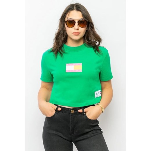 t-shirt damski tommy jeans dw0dw14196 zielony ze sklepu Royal Shop w kategorii Bluzki damskie - zdjęcie 169803953