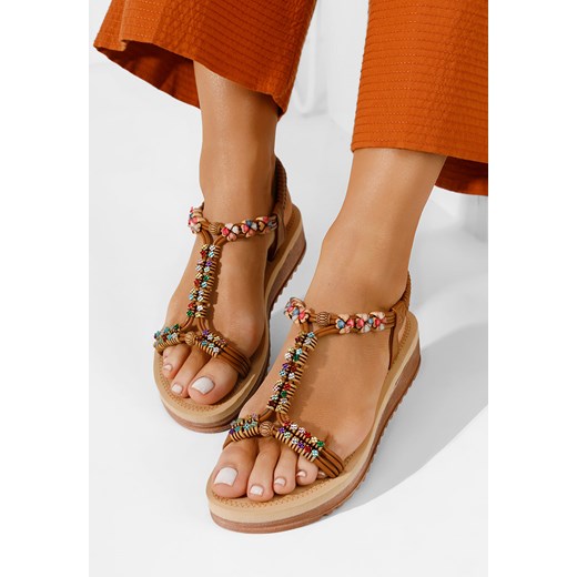 Camelowe sandały damskie Noelia ze sklepu Zapatos w kategorii Sandały damskie - zdjęcie 169804240