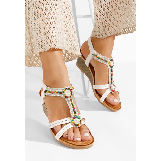 Białe sandały z kryształka Elliesia ze sklepu Zapatos w kategorii Sandały damskie - zdjęcie 169804243