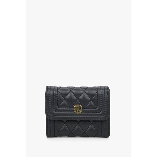 Estro: Poręczny czarny portfel damski ze złotymi okuciami ze sklepu Estro w kategorii Portfele damskie - zdjęcie 169806593