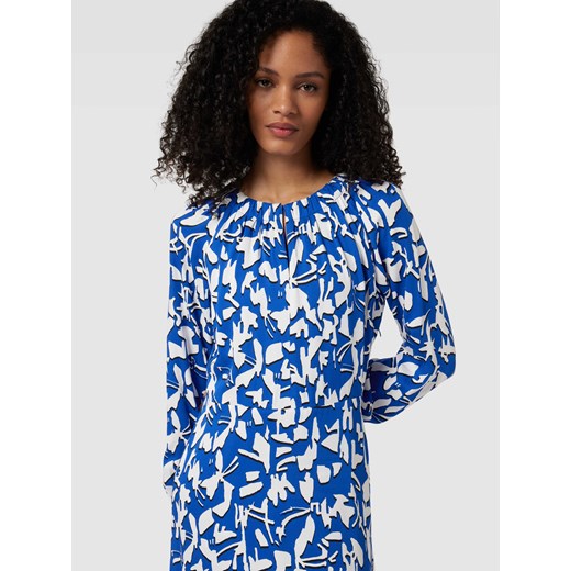 Sukienka niebieska Comma, prosta w abstrakcyjne wzory z długim rękawem casualowa 