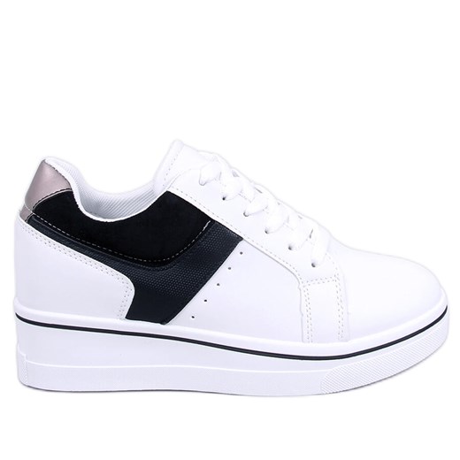 Sneakersy na koturnie Tobey Black białe ze sklepu ButyModne.pl w kategorii Trampki damskie - zdjęcie 169809181