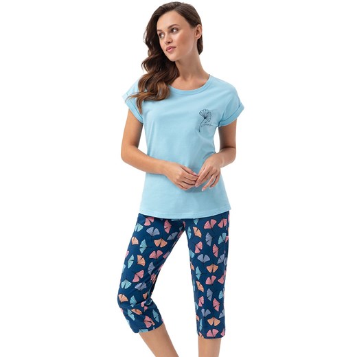 Bawełniana piżama damska niebieska w liście 687, Kolor niebiesko-granatowy, Rozmiar M, Luna ze sklepu Primodo w kategorii Piżamy damskie - zdjęcie 169810500