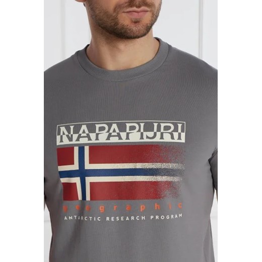 T-shirt męski szary Napapijri w sportowym stylu z krótkim rękawem 