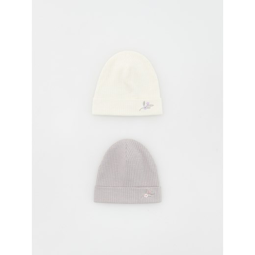 Reserved - Strukturalna czapka z naszywką 2 pack - biały ze sklepu Reserved w kategorii Czapki dziecięce - zdjęcie 169814152