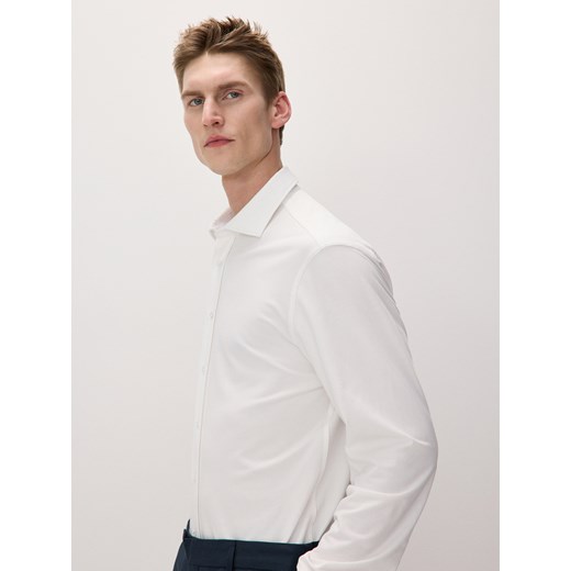 Reserved - Dzianinowa koszula slim fit - biały ze sklepu Reserved w kategorii Koszule męskie - zdjęcie 169814560