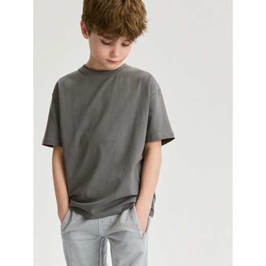 Reserved - Bawełniany t-shirt oversize - ciemnoszary ze sklepu Reserved w kategorii T-shirty chłopięce - zdjęcie 169814673