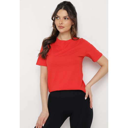 Czerwony Bawełniany T-shirt o Klasycznym Kroju z Okrągłym Dekoltem Ethelina ze sklepu Born2be Odzież w kategorii Bluzki damskie - zdjęcie 169815400