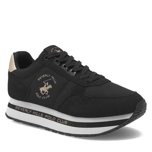 Buty sportowe damskie BEVERLY HILLS POLO CLUB sneakersy sznurowane czarne płaskie 