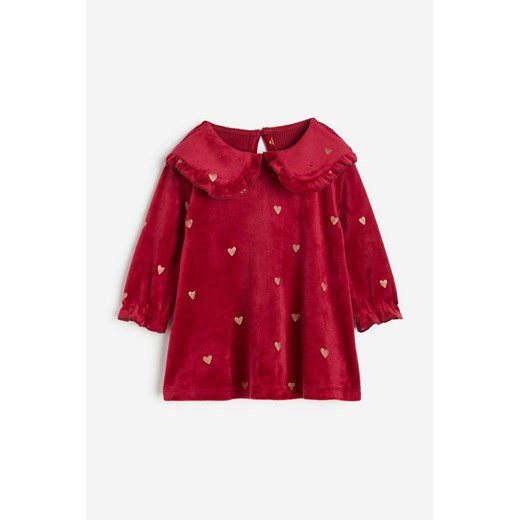 H & M - Welurowa sukienka z kołnierzykiem - Czerwony H & M 104 (3-4Y) H&M
