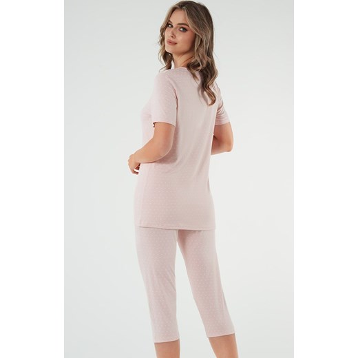 Piżama damska z krótkim rękawem różowa Puntini, Kolor róż pudrowy-wzór, Rozmiar S, Italian Fashion ze sklepu Intymna w kategorii Piżamy damskie - zdjęcie 169819860