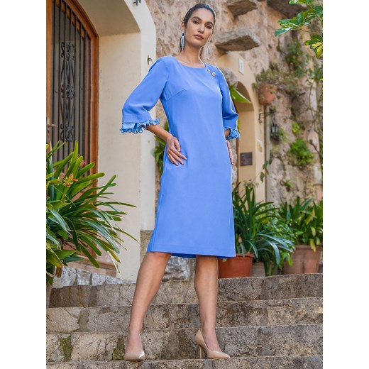 Niebieska sukienka z falbankami na rękawach Potis & Verso Rina ze sklepu Eye For Fashion w kategorii Sukienki - zdjęcie 169820560