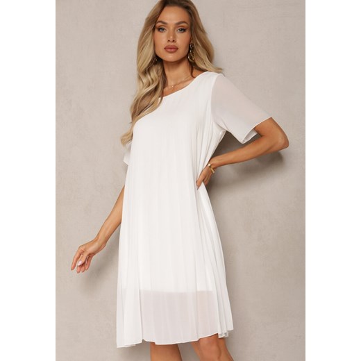 Biała Plisowana Sukienka o Rozkloszowanym Kroju Orxiala ze sklepu Renee odzież w kategorii Sukienki - zdjęcie 169822132