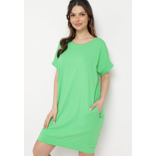 Zielona Pudełkowa Sukienka T-shirtowa o Krótkim Kroju Orlella S promocyjna cena Born2be Odzież