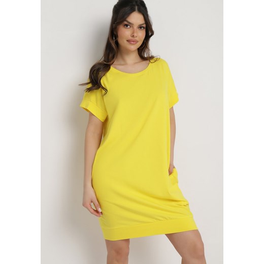 Żółta Pudełkowa Sukienka T-shirtowa o Krótkim Kroju Orlella ze sklepu Born2be Odzież w kategorii Sukienki - zdjęcie 169822574
