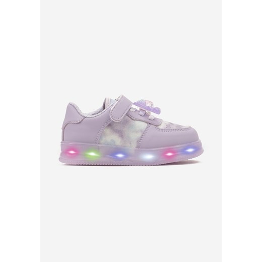 Fioletowe Buty Sportowe Sneakersy z Odpinanym Misiem Lampkami i Skórzaną Wkładką Theace ze sklepu born2be.pl w kategorii Buty sportowe dziecięce - zdjęcie 169825330