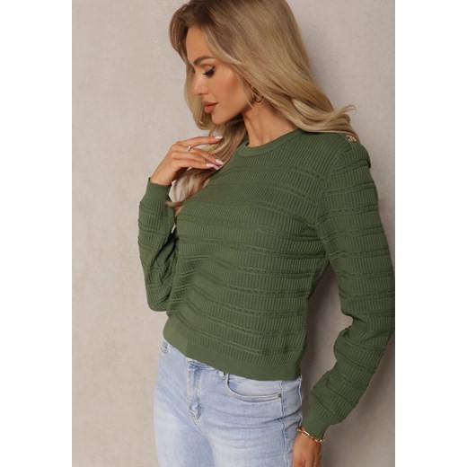 Zielony Klasyczny Sweter z Ozdobnymi Napami Vakatora ze sklepu Renee odzież w kategorii Swetry damskie - zdjęcie 169825564