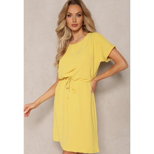 Żółta Mini Sukienka Ściągana w Talii Troczkiem z Krótkim Rękawem Erianthe ze sklepu Renee odzież w kategorii Sukienki - zdjęcie 169825844