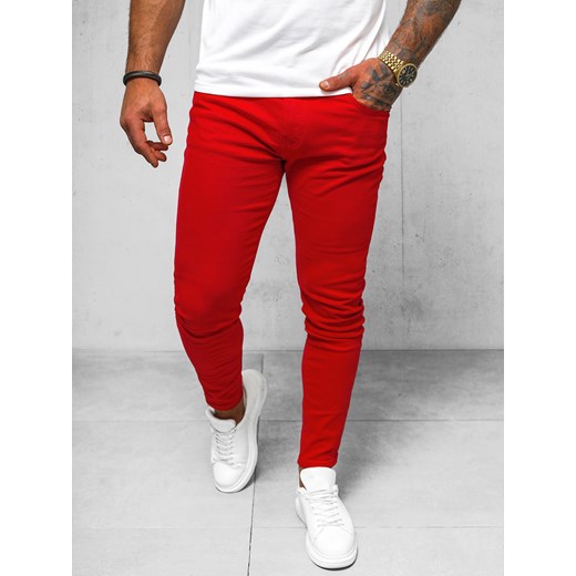 Spodnie jeansowe męskie czerwone OZONEE O/E7887R Ozonee 38 ozonee.pl