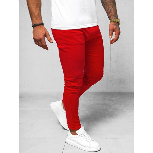 Spodnie jeansowe męskie czerwone OZONEE O/E7887R Ozonee 38 ozonee.pl