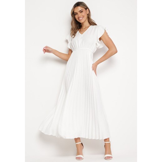 Biała Plisowana Sukienka Maxi Rozkloszowana z Luźnymi Rękawkami Serahpine ze sklepu Born2be Odzież w kategorii Sukienki - zdjęcie 169830484