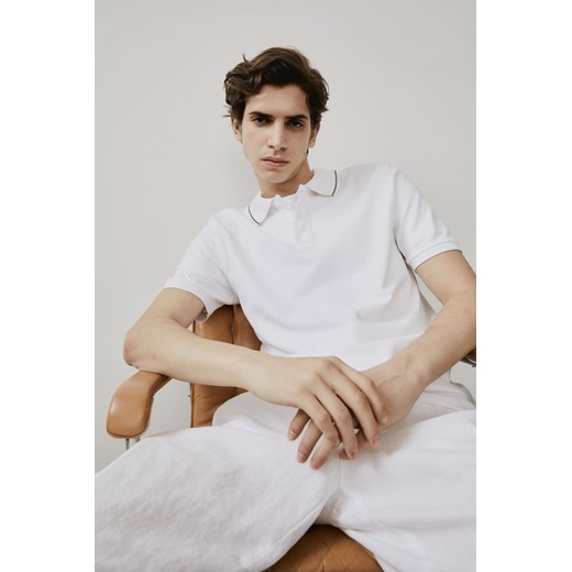 H & M - Top polo z bawełny Slim Fit - Biały ze sklepu H&M w kategorii T-shirty męskie - zdjęcie 169833964
