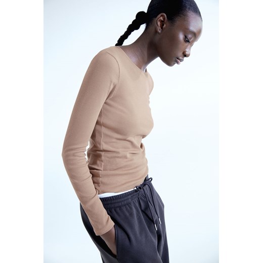 H & M - Bawełniany top w prążki - Beżowy ze sklepu H&M w kategorii Bluzki damskie - zdjęcie 169833973