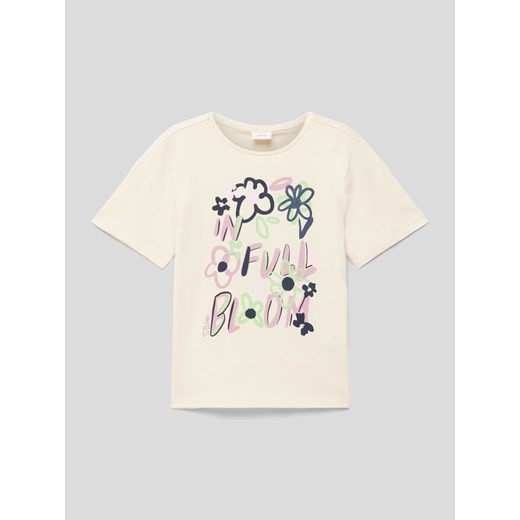 T-shirt z kwiatowym nadrukiem z napisem ze sklepu Peek&Cloppenburg  w kategorii Bluzki dziewczęce - zdjęcie 169838633