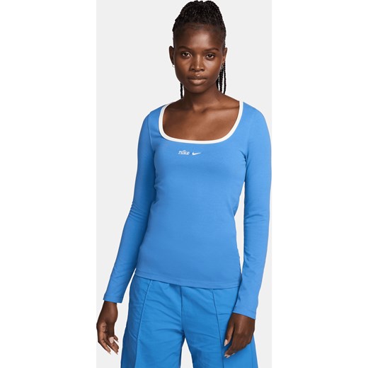 Damska koszulka z długim rękawem i dekoltem karo Nike Sportswear - Niebieski ze sklepu Nike poland w kategorii Bluzki damskie - zdjęcie 169839332