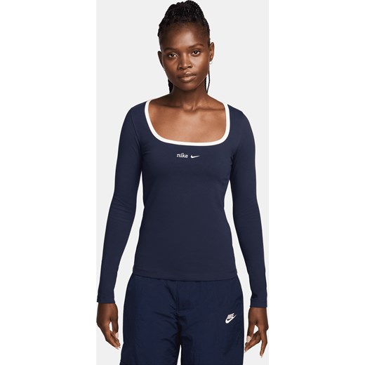 Damska koszulka z długim rękawem i dekoltem karo Nike Sportswear - Niebieski ze sklepu Nike poland w kategorii Bluzki damskie - zdjęcie 169839354