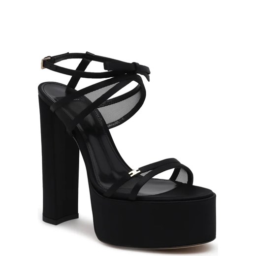 Sandały damskie czarne Elisabetta Franchi eleganckie z tkaniny na lato z klamrą 