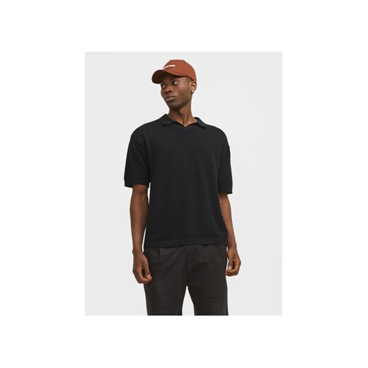 Jack&Jones Polo Linen 12252748 Czarny Regular Fit ze sklepu MODIVO w kategorii T-shirty męskie - zdjęcie 169842692