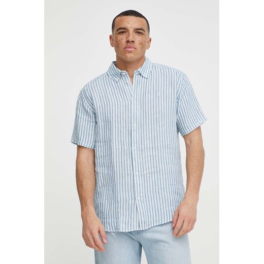 Les Deux koszula lniana kolor niebieski regular z kołnierzykiem button-down ze sklepu ANSWEAR.com w kategorii Koszule męskie - zdjęcie 169844350