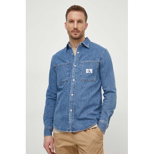 Calvin Klein Jeans koszula jeansowa męska kolor niebieski regular z kołnierzykiem klasycznym ze sklepu ANSWEAR.com w kategorii Koszule męskie - zdjęcie 169844430