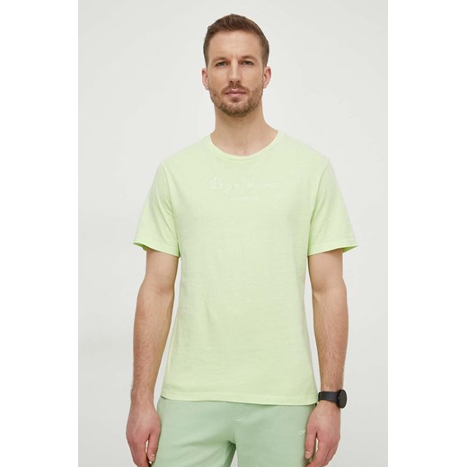 Pepe Jeans t-shirt bawełniany męski kolor zielony z aplikacją ze sklepu ANSWEAR.com w kategorii T-shirty męskie - zdjęcie 169844560