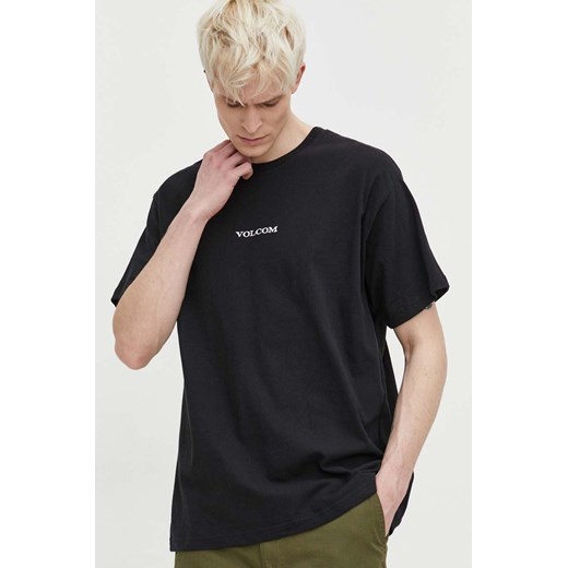 Volcom t-shirt bawełniany męski kolor czarny z aplikacją ze sklepu ANSWEAR.com w kategorii T-shirty męskie - zdjęcie 169844600