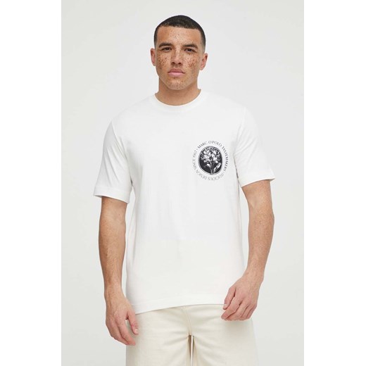 Marc O&apos;Polo t-shirt bawełniany męski kolor beżowy z nadrukiem ze sklepu ANSWEAR.com w kategorii T-shirty męskie - zdjęcie 169844620
