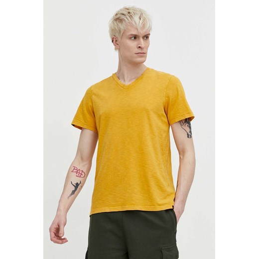 Superdry t-shirt bawełniany męski kolor żółty gładki ze sklepu ANSWEAR.com w kategorii T-shirty męskie - zdjęcie 169844684