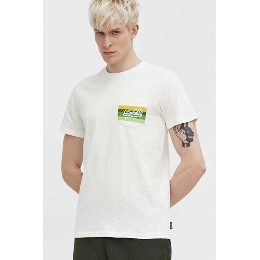Superdry t-shirt bawełniany męski kolor beżowy z nadrukiem ze sklepu ANSWEAR.com w kategorii T-shirty męskie - zdjęcie 169844704