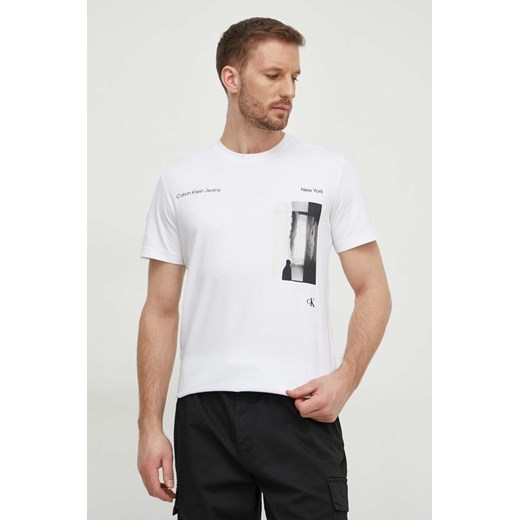 Calvin Klein Jeans t-shirt bawełniany męski kolor biały z nadrukiem ze sklepu ANSWEAR.com w kategorii T-shirty męskie - zdjęcie 169844714