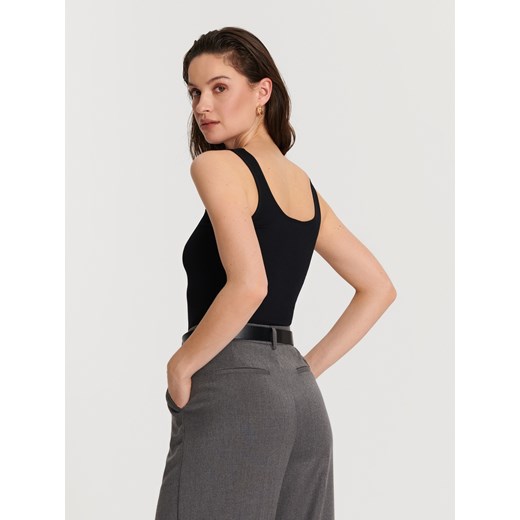 Bluzka damska Sinsay z okrągłym dekoltem czarna z elastanu casual 