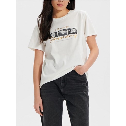 Sinsay - Koszulka z nadrukiem - kremowy ze sklepu Sinsay w kategorii Bluzki damskie - zdjęcie 169845334